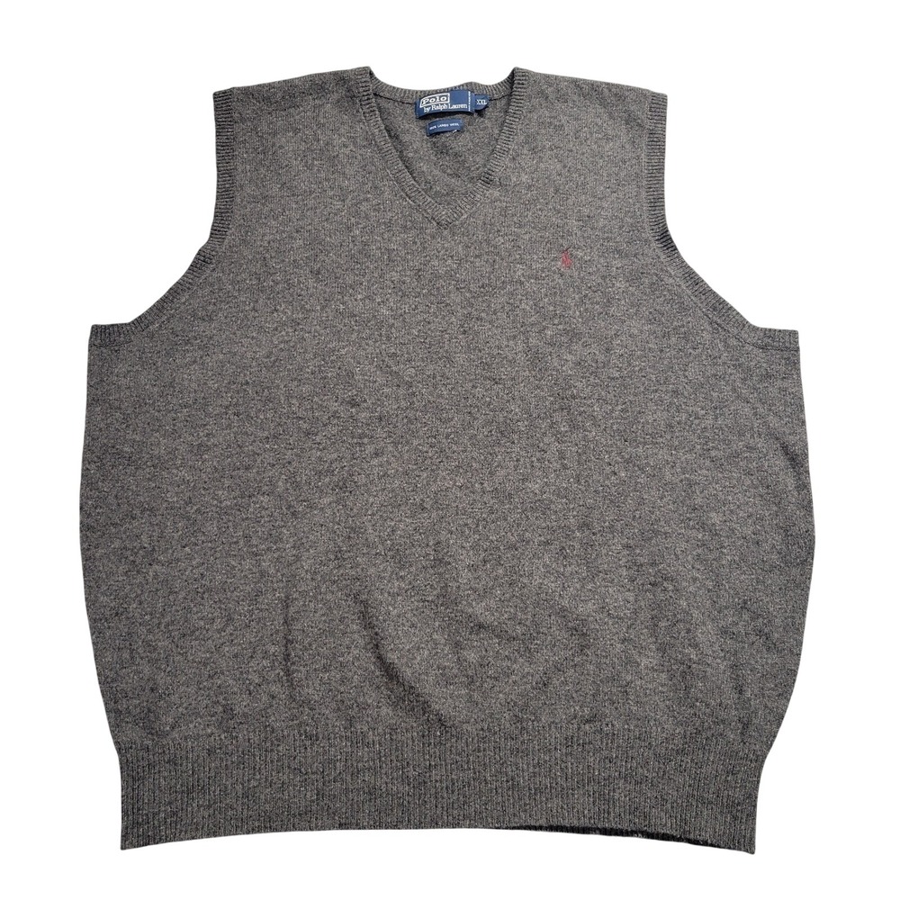 Polo Ralph Lauren Mens XXL Lambswool V-Neck Sweater Vest Charcoal Gray Pony Logo